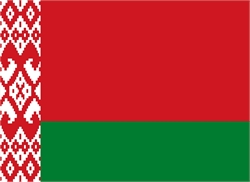 [ai] The national flag of Belarus features a red field with a green horizontal stripe at the bottom and a white decorative pattern on the left side.